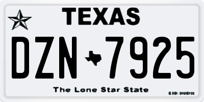 TX license plate DZN7925