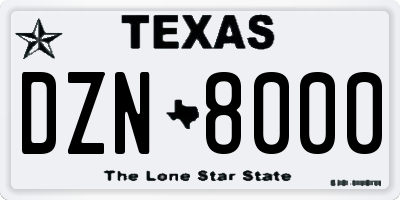TX license plate DZN8000