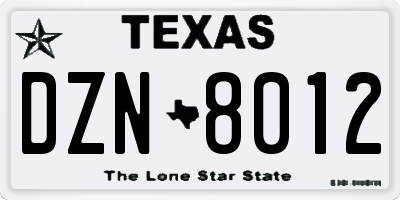 TX license plate DZN8012