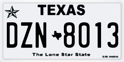 TX license plate DZN8013