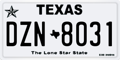 TX license plate DZN8031