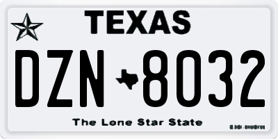 TX license plate DZN8032