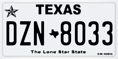 TX license plate DZN8033