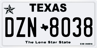 TX license plate DZN8038