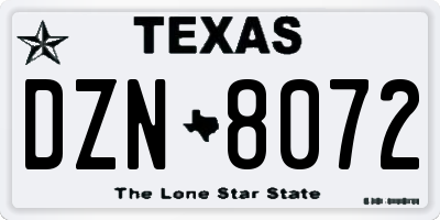 TX license plate DZN8072