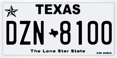 TX license plate DZN8100