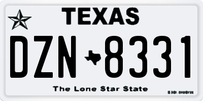 TX license plate DZN8331