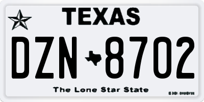 TX license plate DZN8702