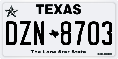 TX license plate DZN8703