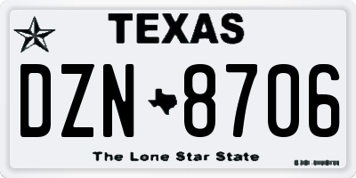 TX license plate DZN8706