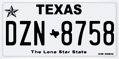 TX license plate DZN8758