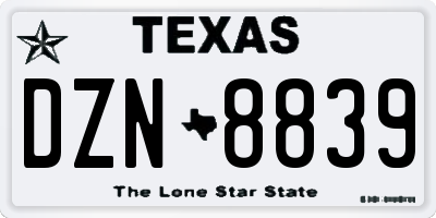 TX license plate DZN8839