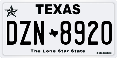 TX license plate DZN8920