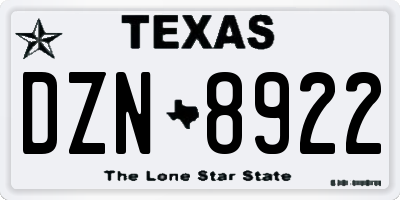TX license plate DZN8922