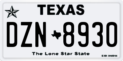 TX license plate DZN8930