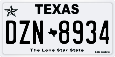 TX license plate DZN8934