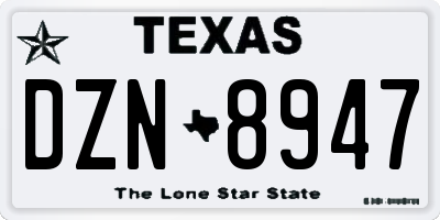 TX license plate DZN8947