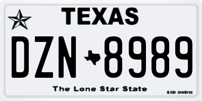 TX license plate DZN8989
