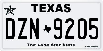 TX license plate DZN9205