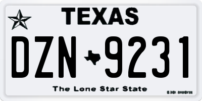 TX license plate DZN9231