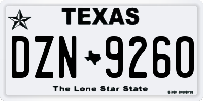 TX license plate DZN9260