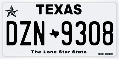 TX license plate DZN9308