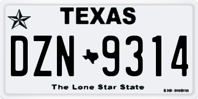 TX license plate DZN9314