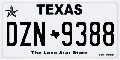 TX license plate DZN9388