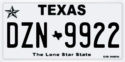 TX license plate DZN9922