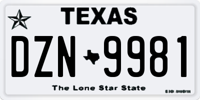 TX license plate DZN9981