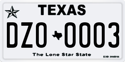 TX license plate DZO0003