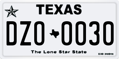 TX license plate DZO0030