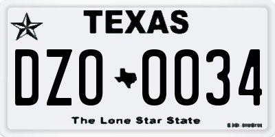 TX license plate DZO0034