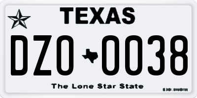 TX license plate DZO0038