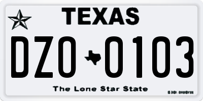 TX license plate DZO0103