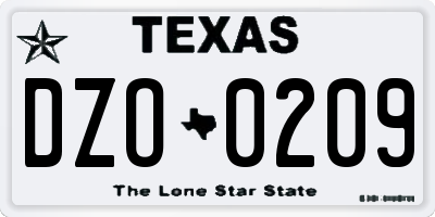 TX license plate DZO0209