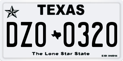TX license plate DZO0320