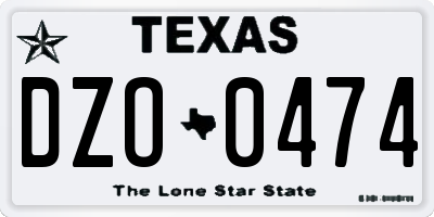TX license plate DZO0474