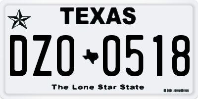 TX license plate DZO0518