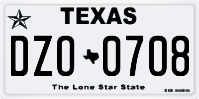TX license plate DZO0708