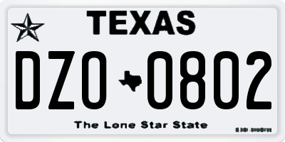 TX license plate DZO0802