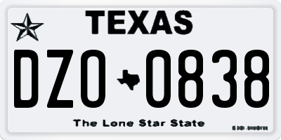 TX license plate DZO0838
