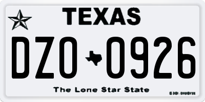 TX license plate DZO0926