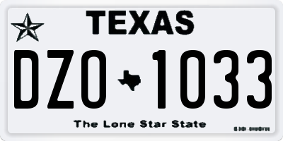 TX license plate DZO1033