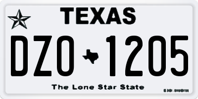TX license plate DZO1205