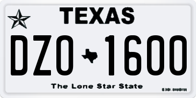 TX license plate DZO1600