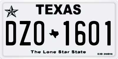 TX license plate DZO1601