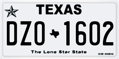 TX license plate DZO1602