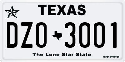 TX license plate DZO3001