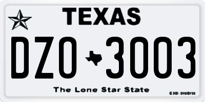 TX license plate DZO3003